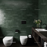 Dark Green Tiled Bathroom with White Toilet and Modern Decor