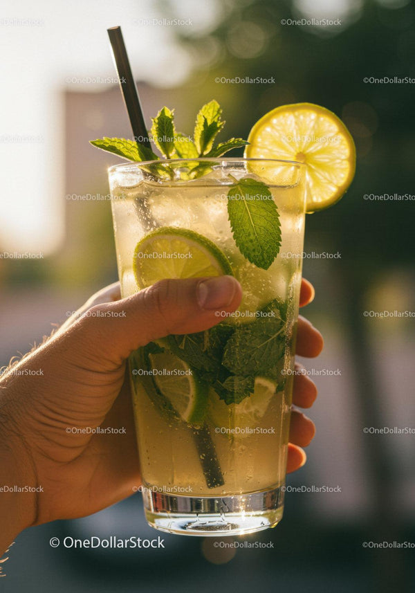 Refreshing mojito cocktail with lime and mint leaves