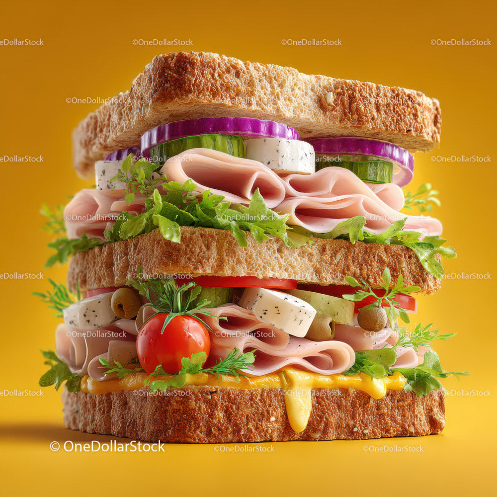 Delicious Stacked Sandwich with Fresh Vegetables and Cheese