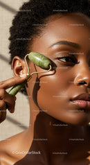 Young African American Woman Using Jade Roller for Skincare