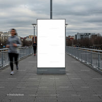 Blank urban billboard on city pedestrian bridge