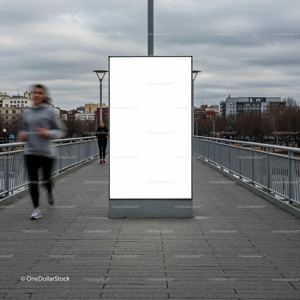 Blank urban billboard on city pedestrian bridge JPG Mockup Image