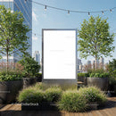 Urban rooftop billboard surrounded by green plants