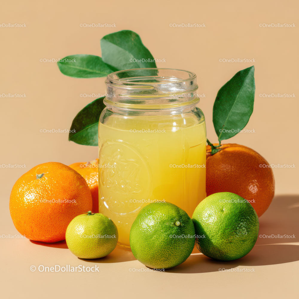Refreshing Citrus Juice with Assorted Fruits in a Mason Jar