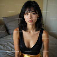 Portrait of a Young Woman with Black Hair in Casual Indoor Setting