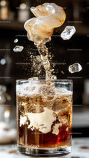 Ice Cubes Splash into a Glass of Cola Creating a Refreshing Beverage