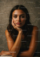 Thoughtful young woman resting her face on hand