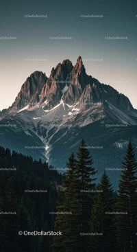 Majestic Snow-capped Mountain Peak Surrounded by Forest