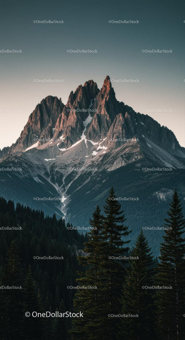 Majestic Snow-capped Mountain Peak Surrounded by Forest