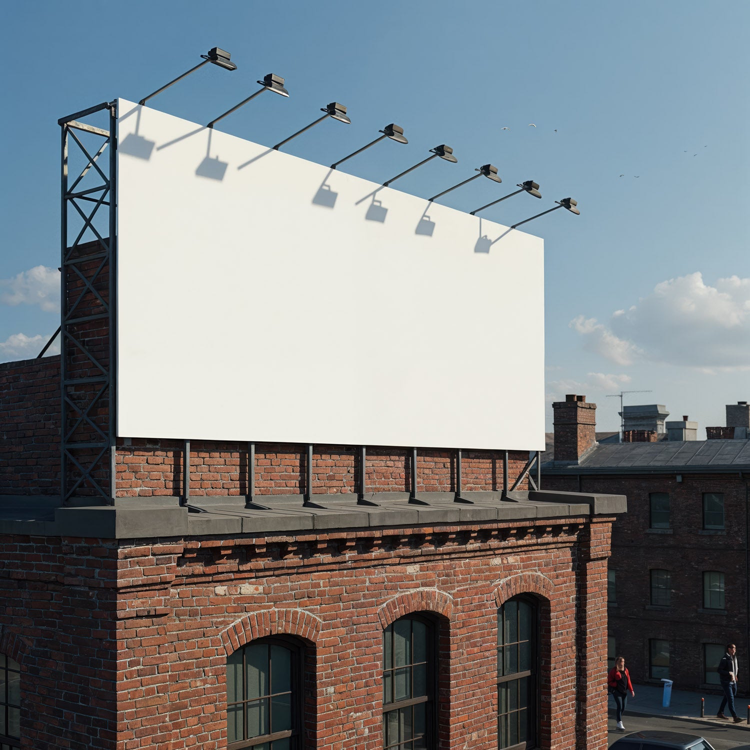 Large Blank Billboard Mounted on Urban Brick Building