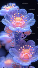 Vibrant Neon Pink and Blue Coral Sea Anemone Underwater Scene