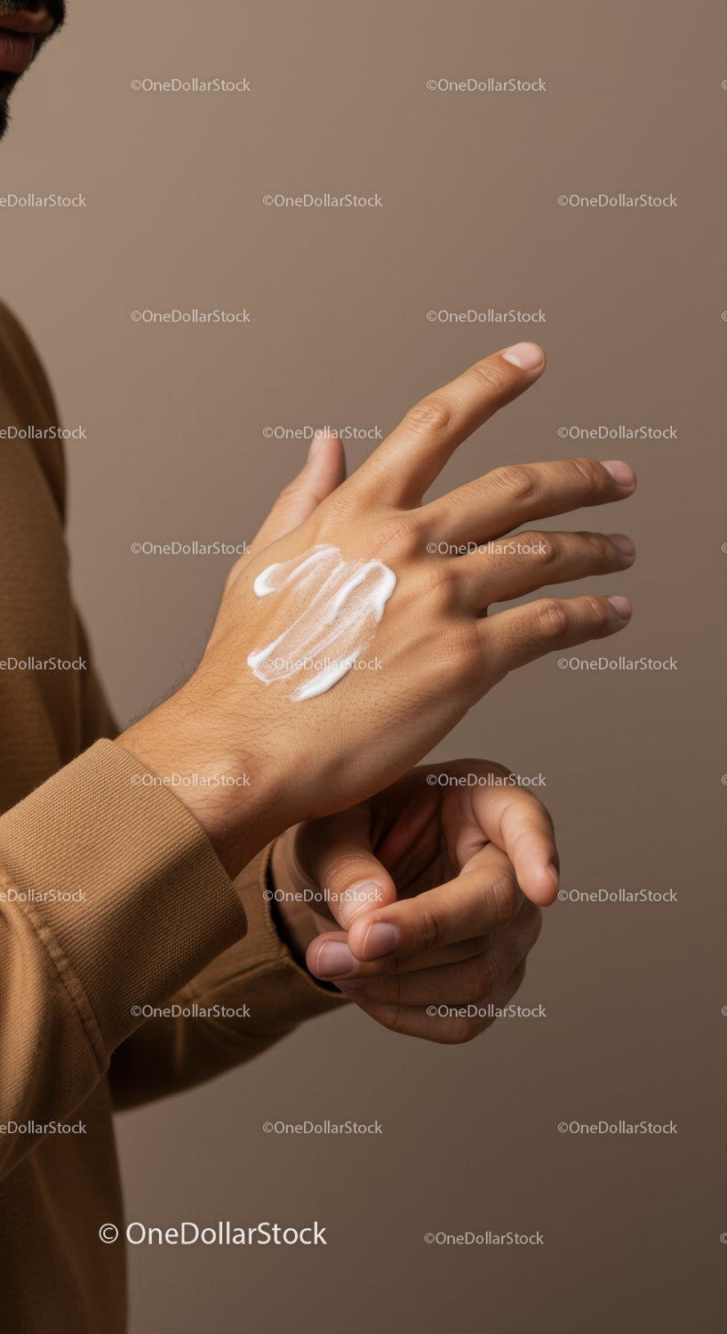 Close-up of Person Applying Lotion on Hand for Skincare Routine