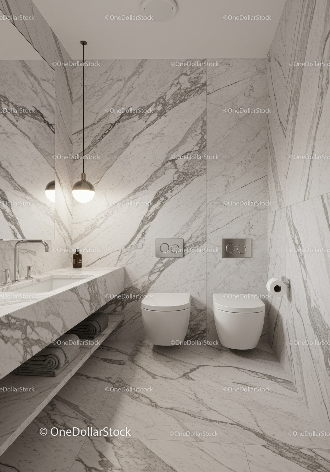 Modern Luxury Bathroom with Marble Walls and Contemporary Fixtures