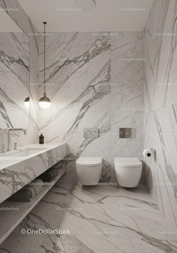 Modern Luxury Bathroom with Marble Walls and Contemporary Fixtures