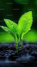 Fresh Green Seedling with Dew Drops in Natural Soil Landscape