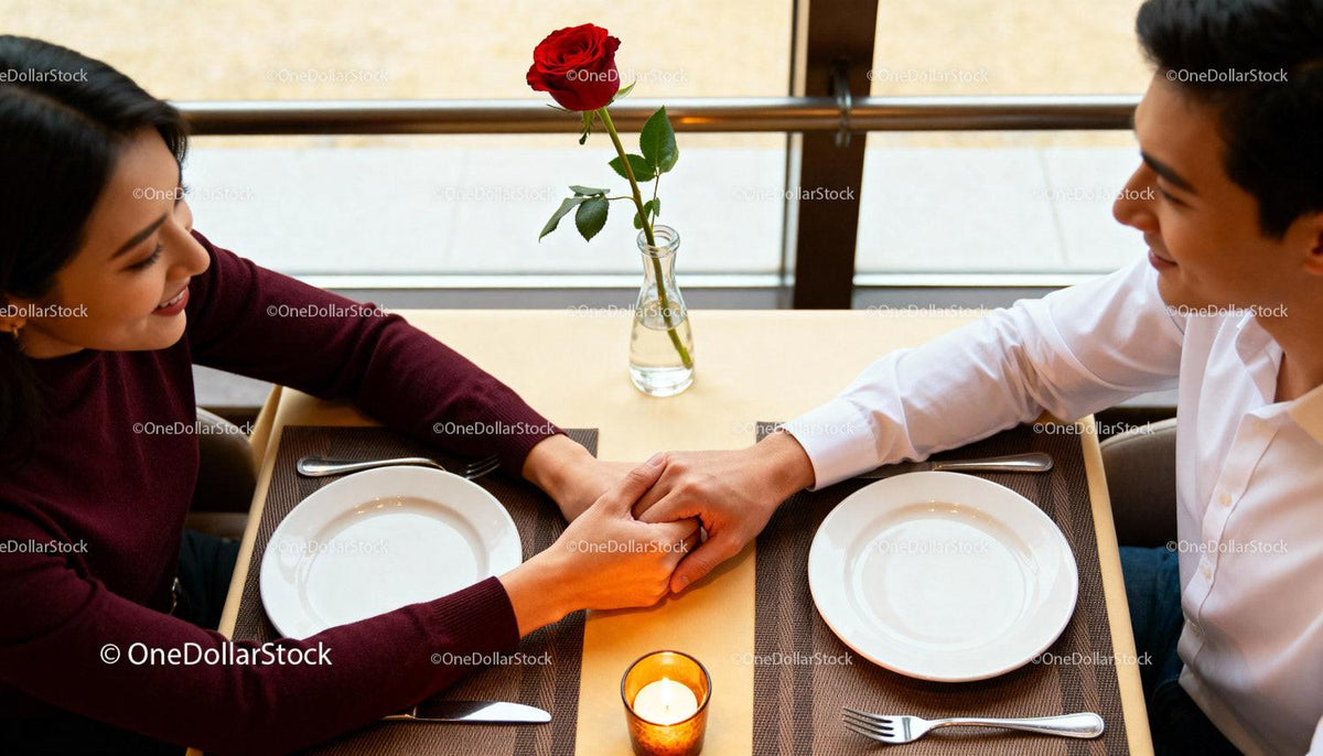 Couple Holding Hands During Romantic Dinner Date