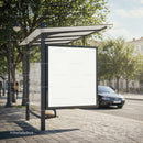 Modern urban bus stop with blank advertising panel