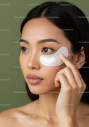 Close-up of Asian Woman Applying Under Eye Patches for Skincare