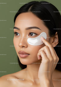 Close-up of Asian Woman Applying Under Eye Patches for Skincare