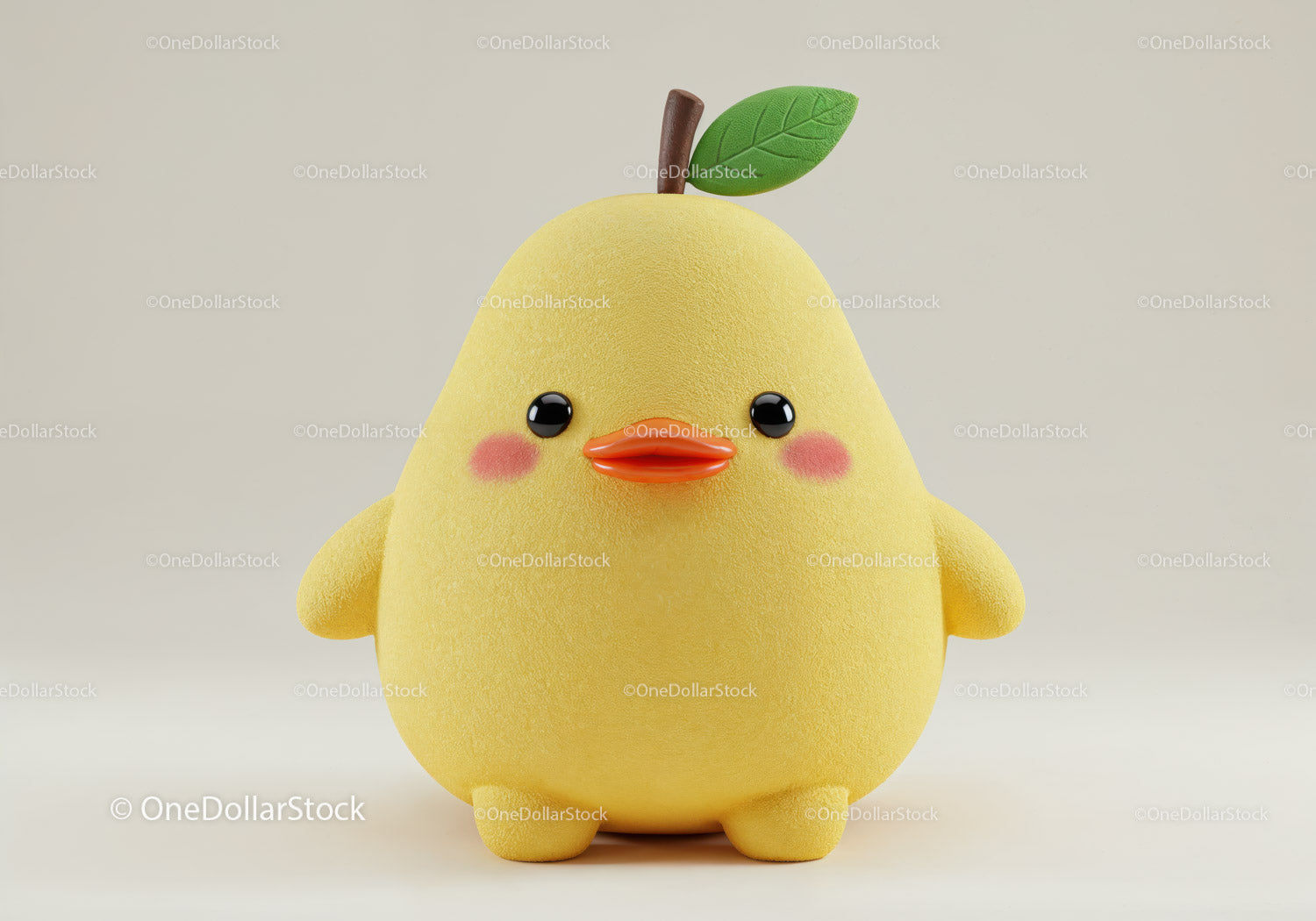 Yellow Plush Duck Toy with Green Leaf and Orange Beak