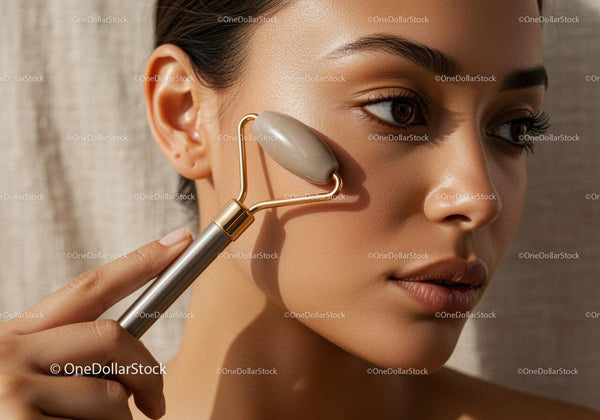 Exceptional Woman Using Facial Roller for Radiant Skin Beauty