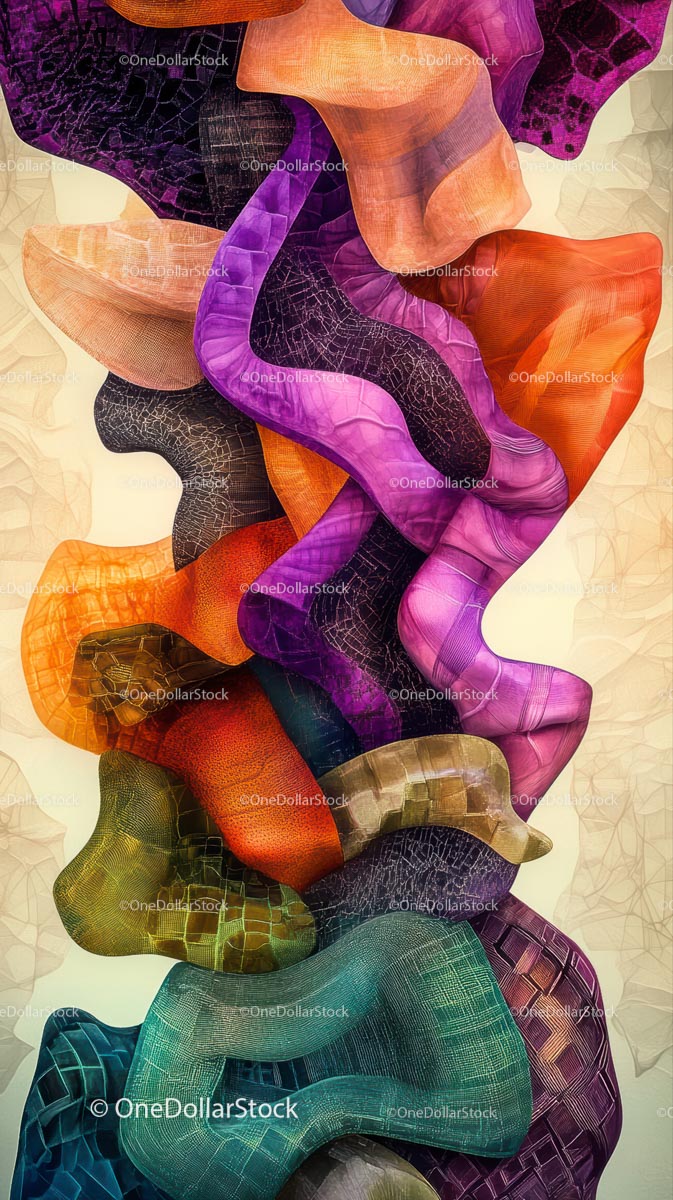 Abstract Multicolored Fabric Ribbons with Artistic Textures