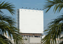 Blank White Billboard in Urban Setting with Palm Trees