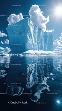 Majestic Blue Iceberg Reflecting in Calm Polar Waters Under Bright Sun