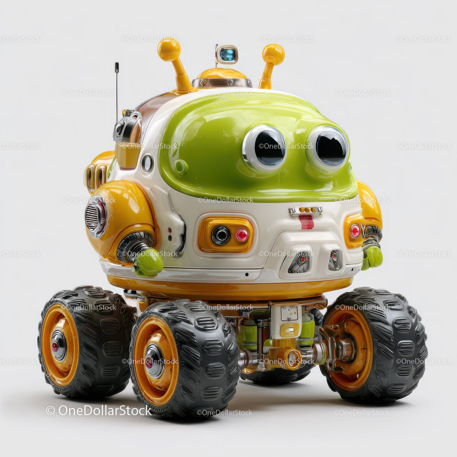 Futuristic Toy Robot with Large Eyes and Bunny Ears for Kids
