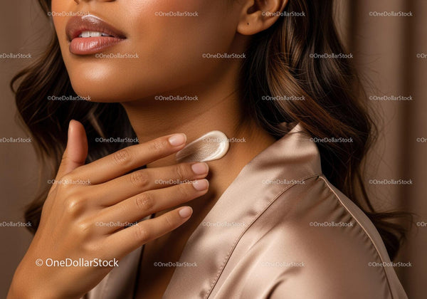Close-Up of a Woman Applying Skincare Cream on Her Neck