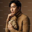 Stylish Young Man in Beige Turtleneck with Confident Pose