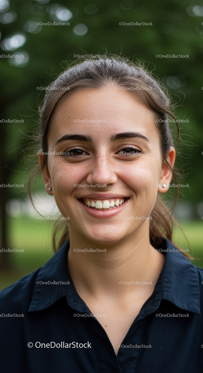 Portret młodej uśmiechniętej kobiety w plenerze