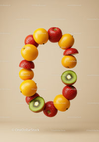 Creative number zero made of assorted fresh fruits