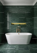 Luxurious Green Marble Bathroom with Gold Fixtures and Freestanding Tub