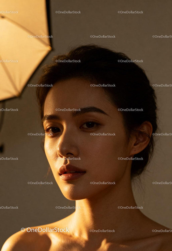 Natural portrait of young woman with warm studio lighting