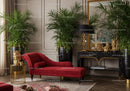 Elegant red chaise lounge in luxury living room interior