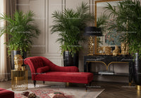 Elegant red chaise lounge in luxury living room interior