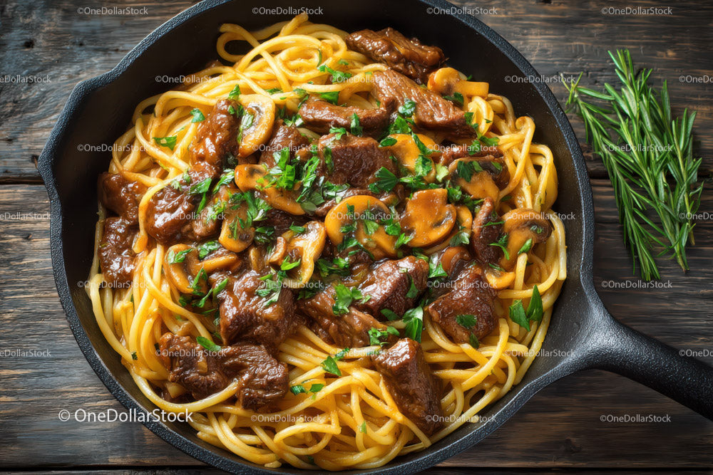 Beef Stroganoff Pasta with Mushrooms and Red Peppers
