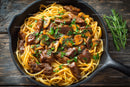 Beef Stroganoff Pasta with Mushrooms and Red Peppers