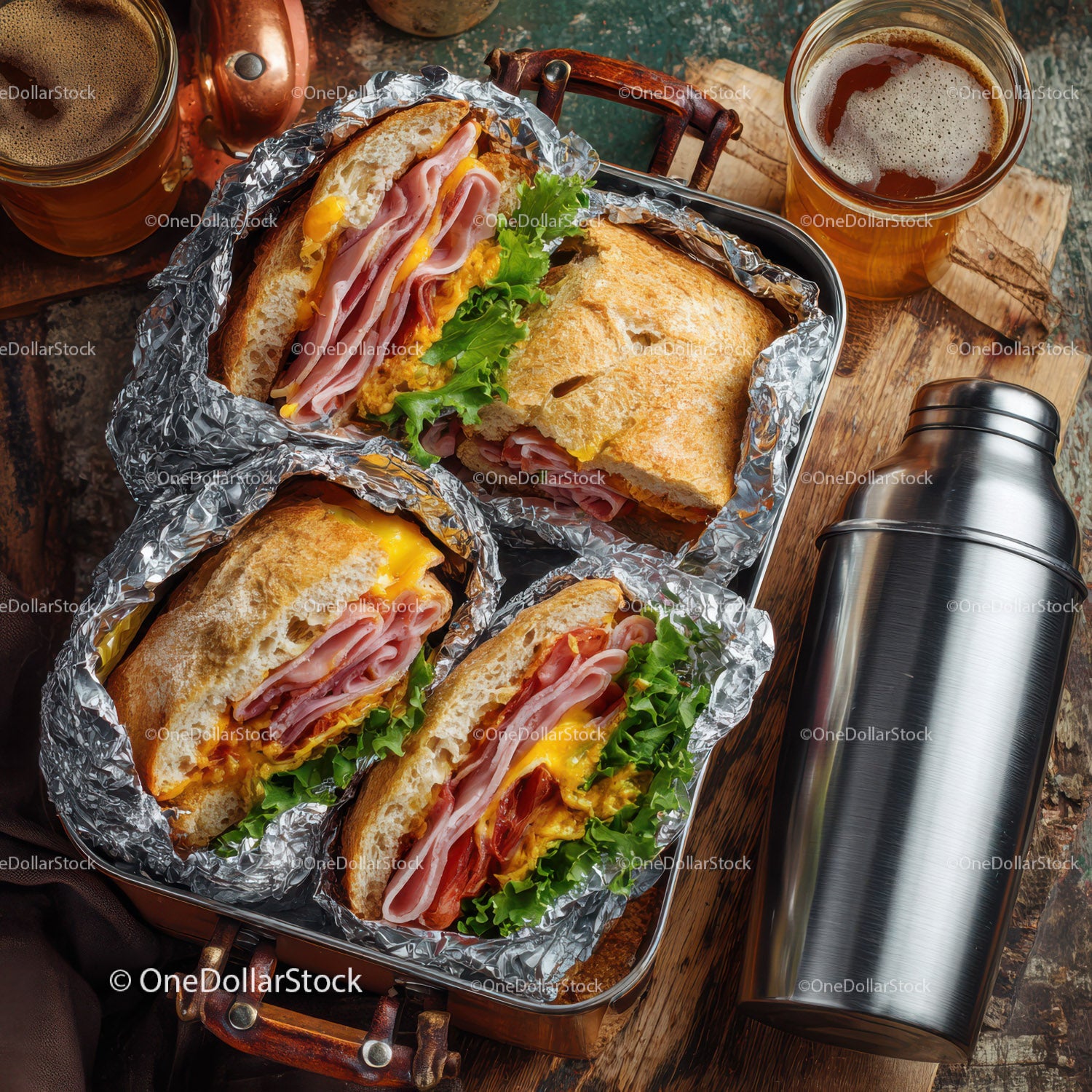 Delicious Ham and Cheese Sandwiches with Fresh Lettuce and Coffee
