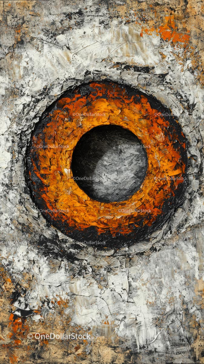 Abstract Textured Art with Orange Circle and Gray Background