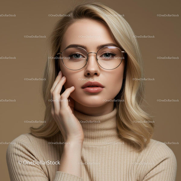 Elegancka Blondynka w Okularach na Portrecie Studyjnym