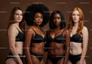 Diverse women embracing natural beauty in black lingerie