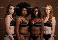Diverse women embracing natural beauty in black lingerie