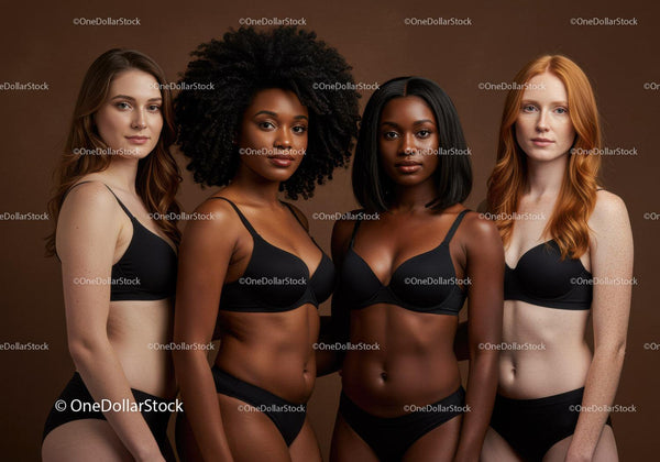 Diverse women embracing natural beauty in black lingerie