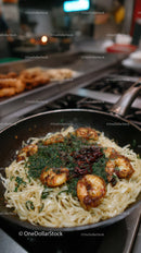 Stir-Fried Noodles with Vegetables in a Professional Street Food Setting