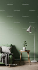 Stylish Minimalist Living Room with Green Accent Wall and Cozy Decor