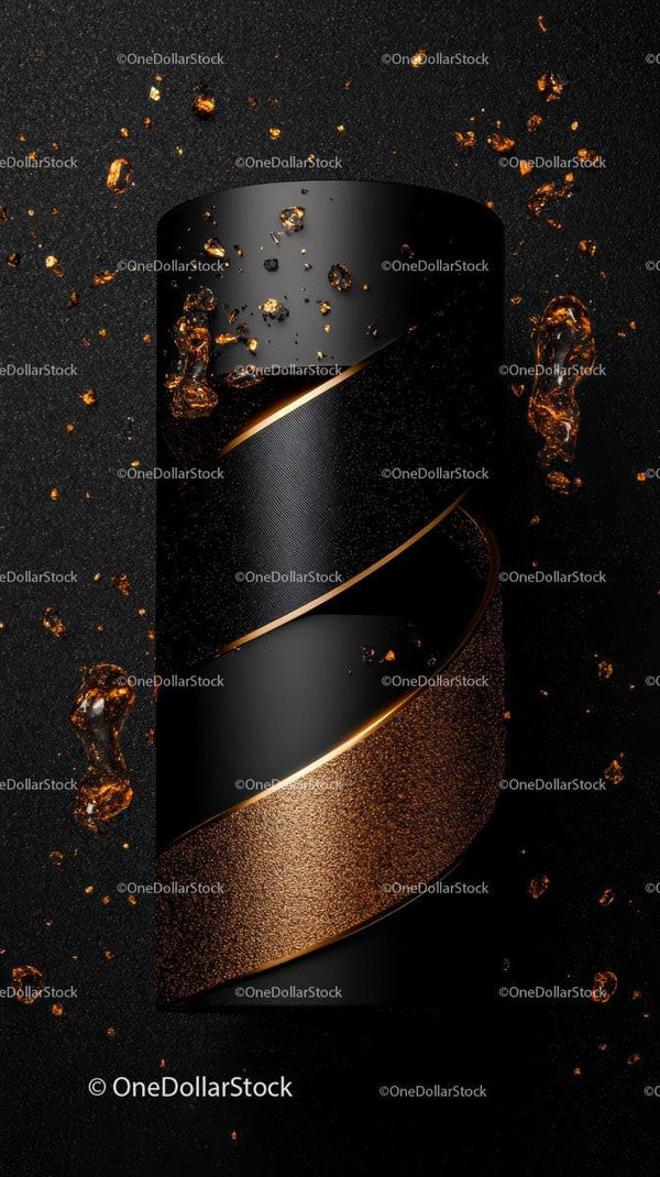 Futuristic Metallic Cylinder with Floating Rocks and Cosmic Sparks