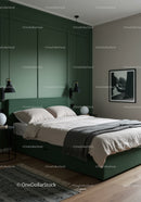 Modern Bedroom with Green Accent Wall and Stylish Decor
