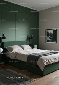 Modern Bedroom with Green Accent Wall and Stylish Decor